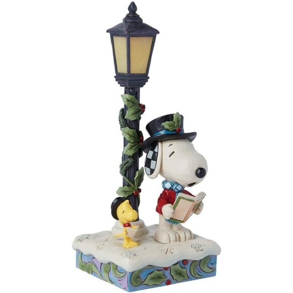 Peanuts by Jim Shore Snoopy and Woodstock Caroling by Lamp Post Lit Figurine NEW - Picture 3 of 8